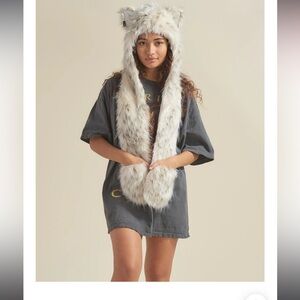 SpiritHoods Snow Leopard Faux Fur Scarf in Cream and Tan
